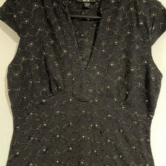 y2k BCX black mesh lace top, fitted metallic gold sz large retro vintage dressy - Picture 2 of 8